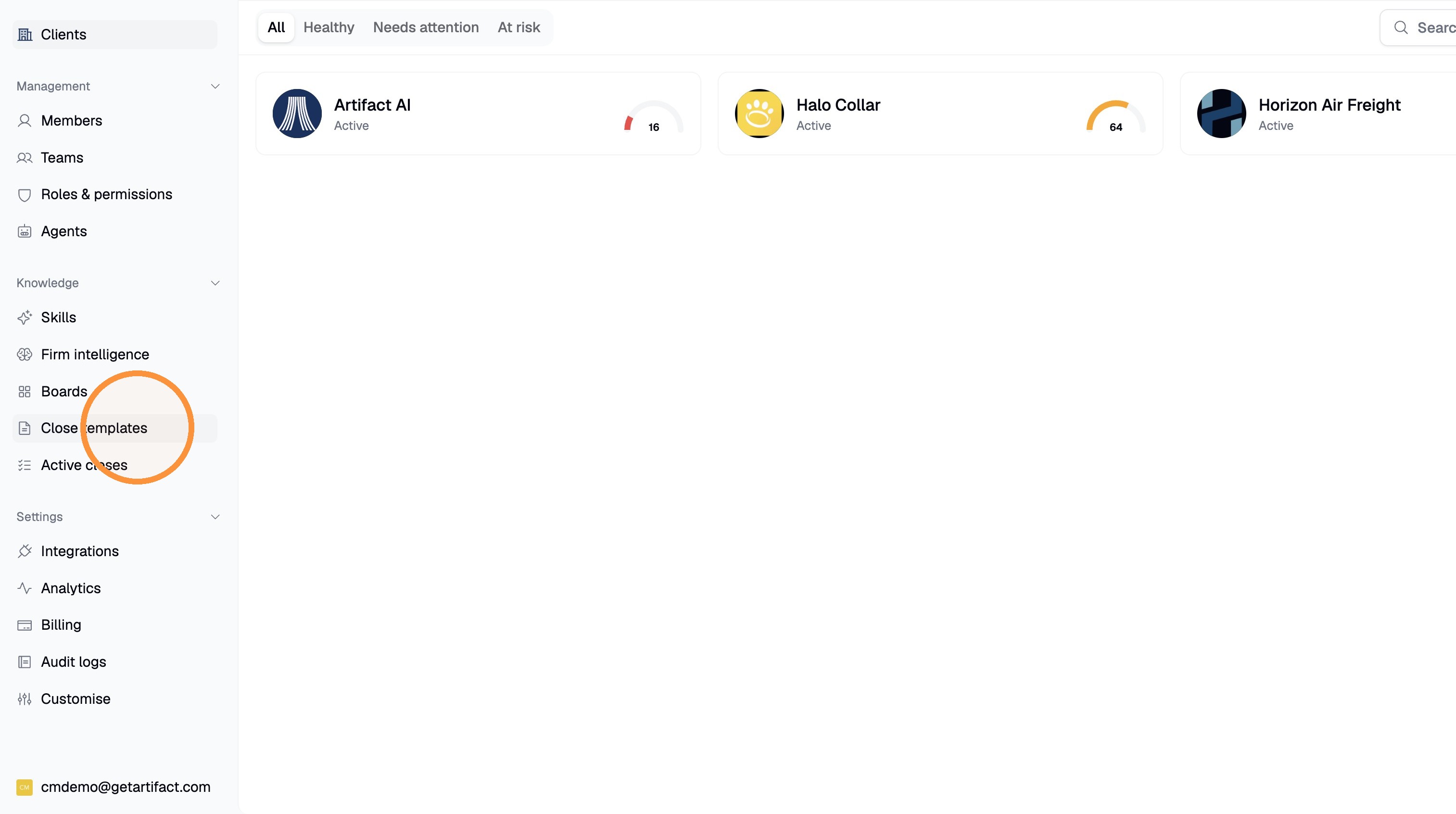 Close templates in the sidebar
