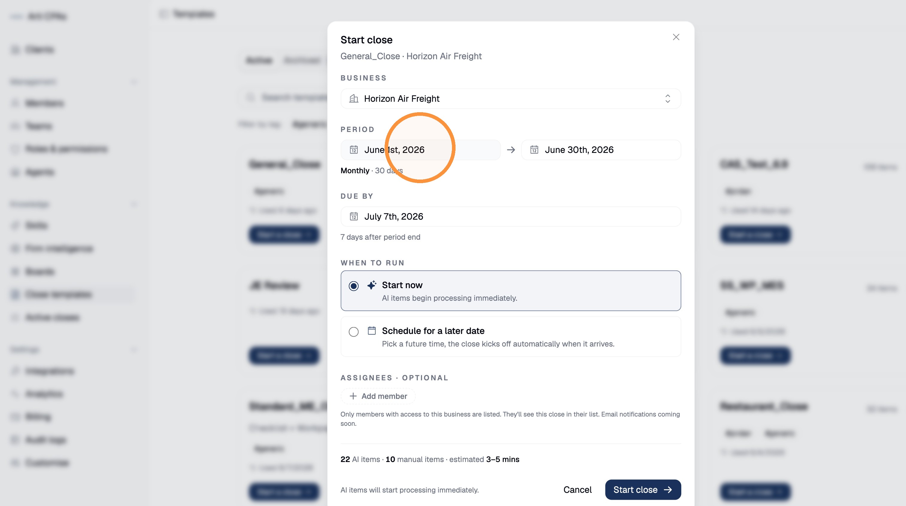 Select the period start date
