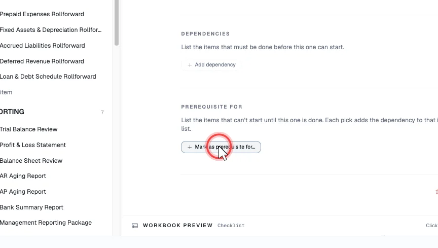 Setting an item's Dependencies and Prerequisite For