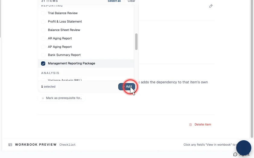 Marking an item as a prerequisite for downstream items