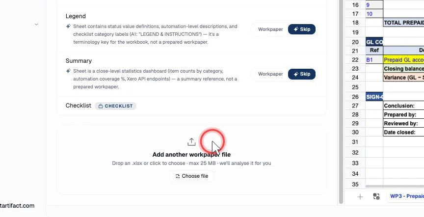 Add another workpaper file to include documents not in the original upload