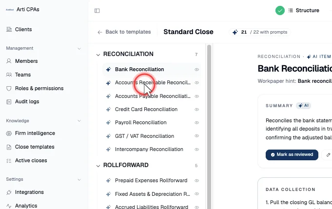 Selecting a checklist item shows a summary of its task and the generated prompt