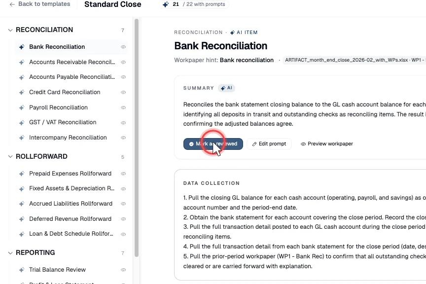 Marking a reviewed item's prompt as approved